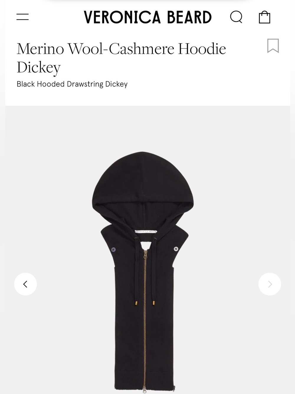 Veronica Beard Black Merino Wool-Cashmere Hoodie Dickey w/ Cuffs ✨NWT✨